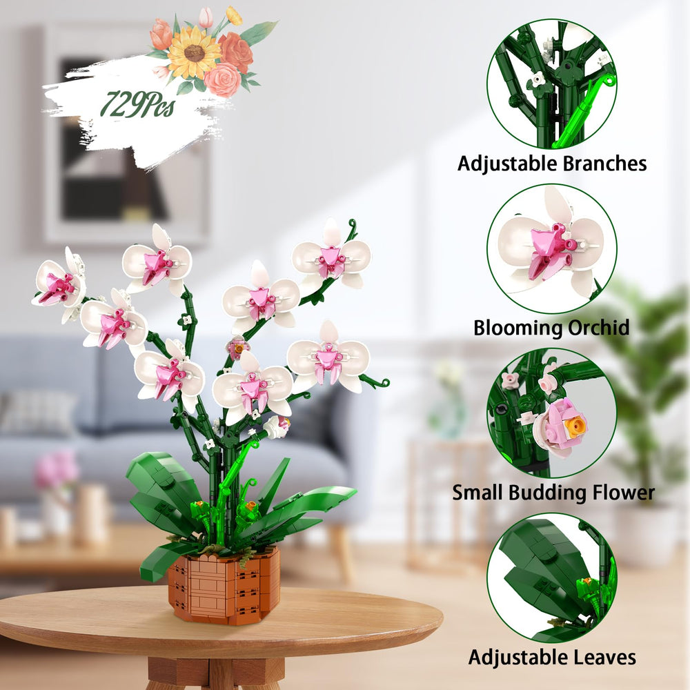 MELAKIY orchid building blocks instruction manual details easy assembly.