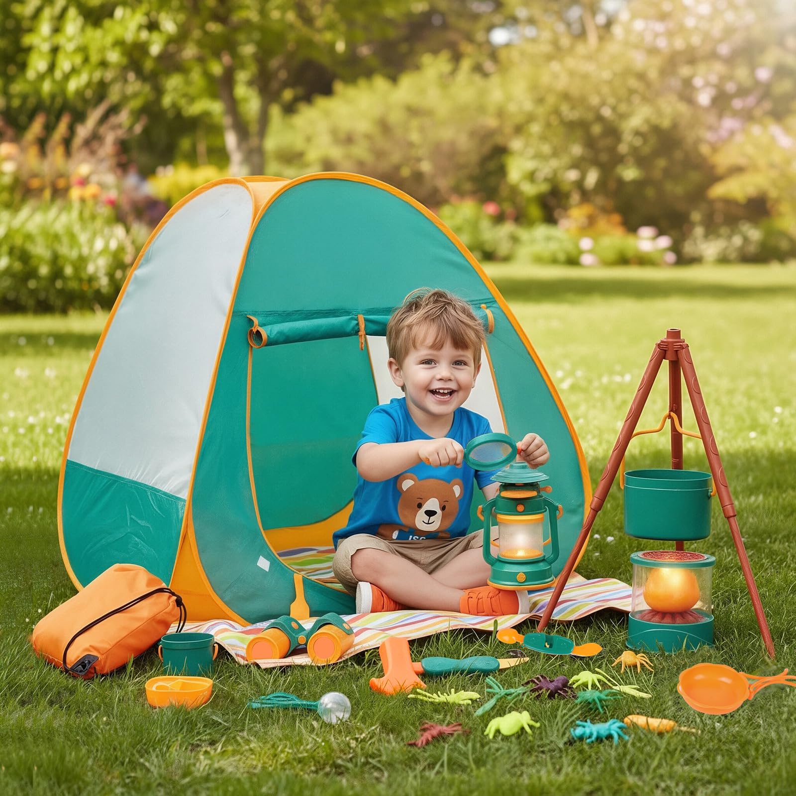 Meland camping set campfire extendable-stand provides realistic lighting during play
