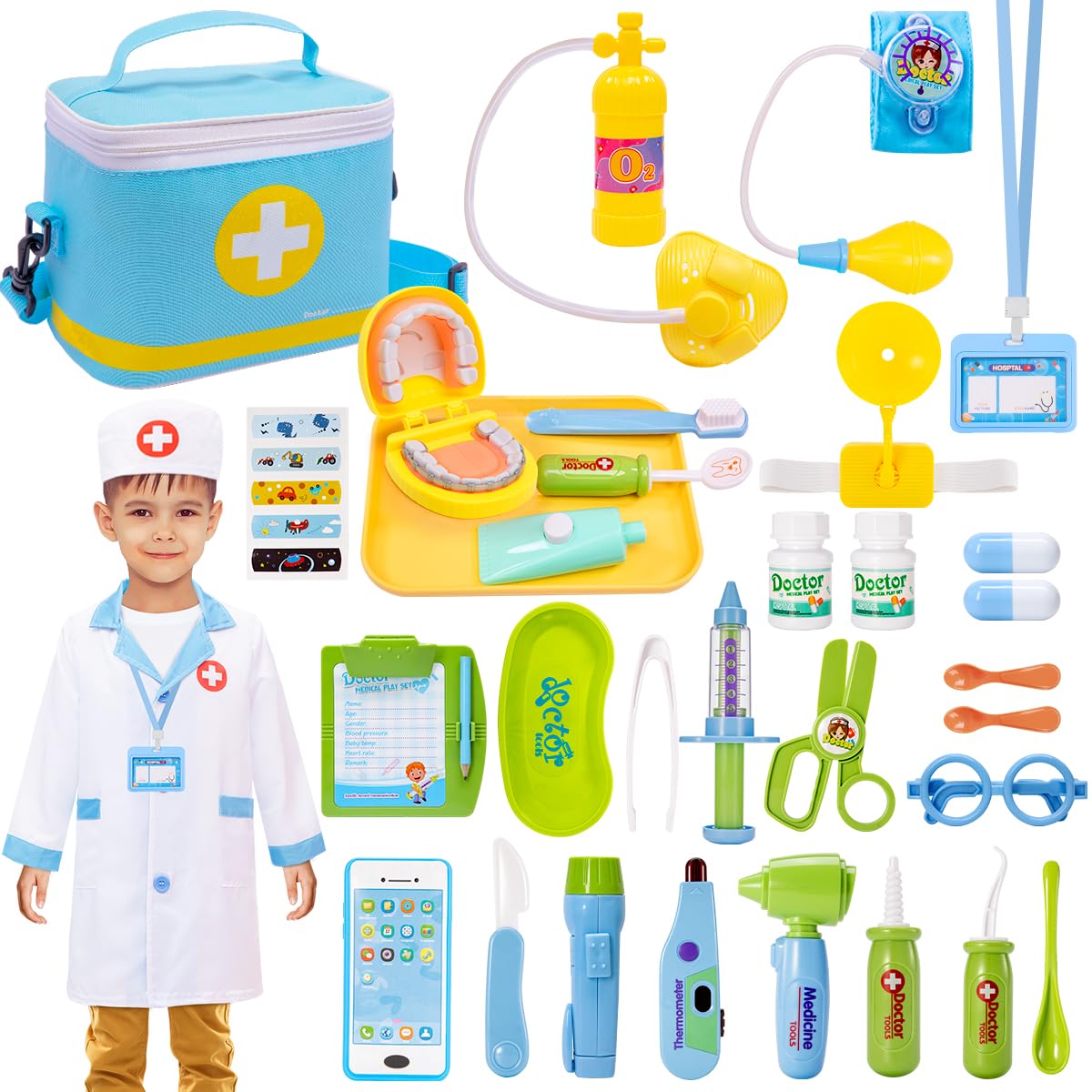 Meland doctor kit full setup demonstrates a complete pretend play medical bag for imaginative care