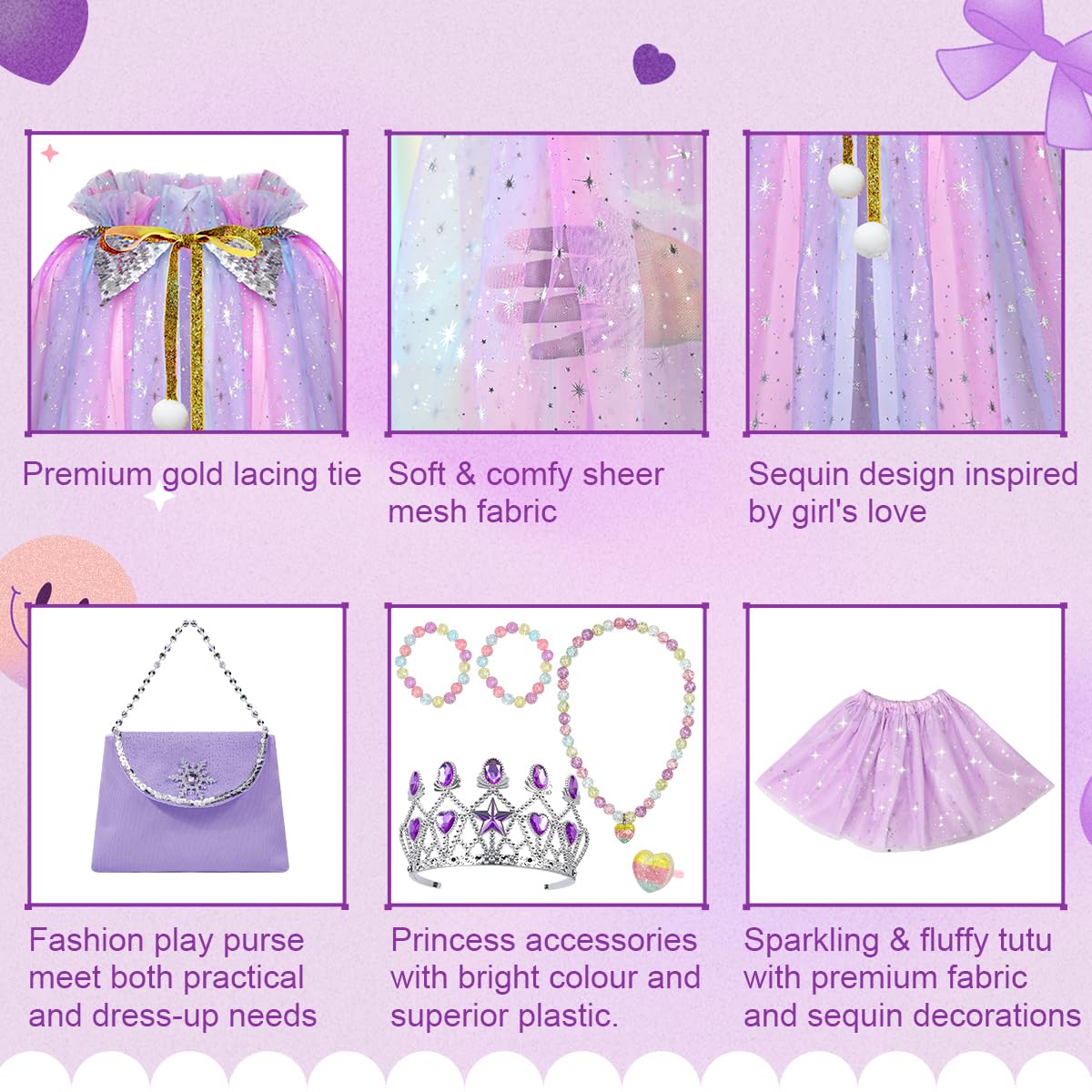 Meland dress-up purse and jewelry add elegant detail for pretend play