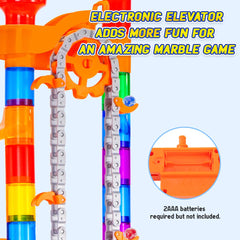 Meland marble race feature showing moving marbles on the track.