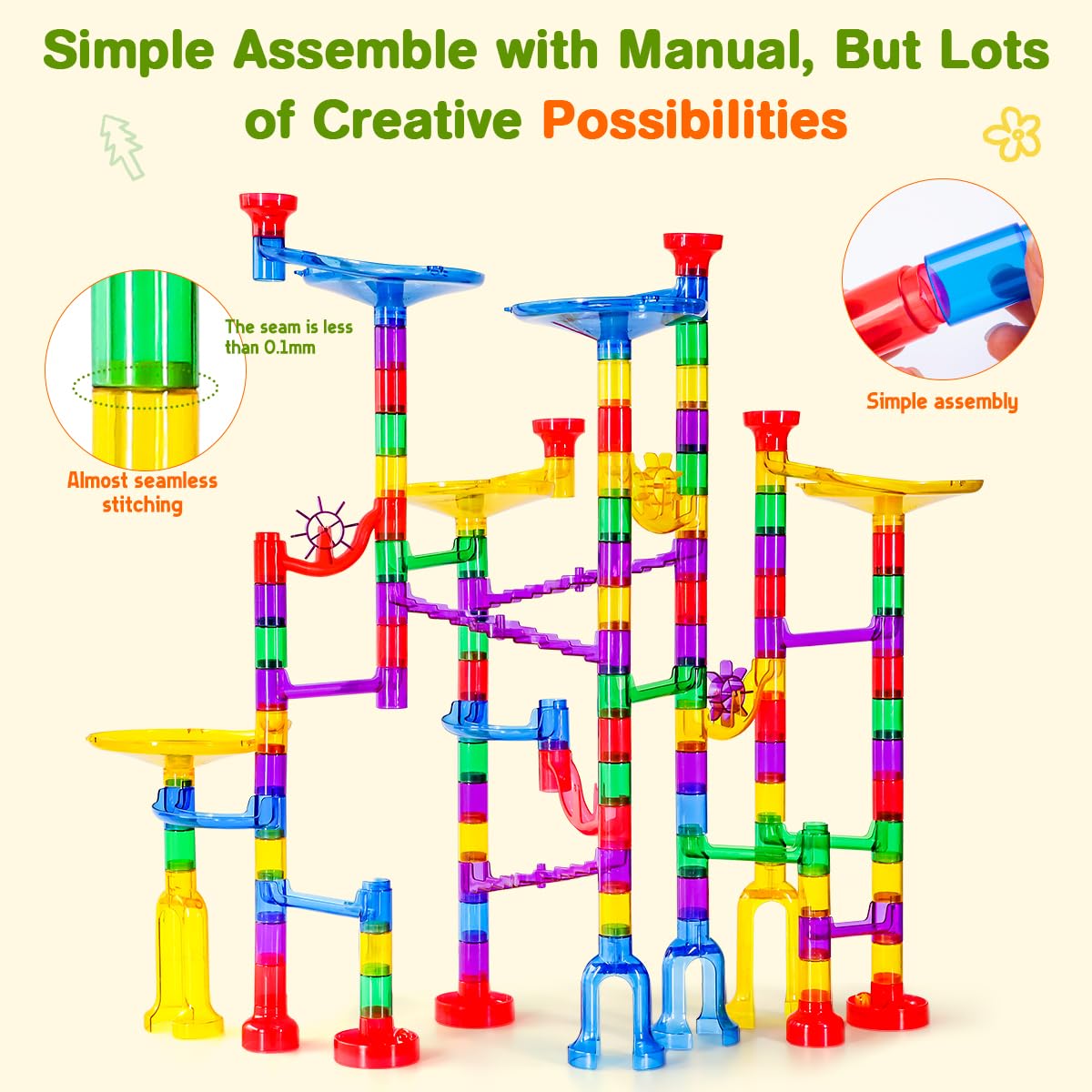 Meland Marble Run see-through design enhances marble visibility