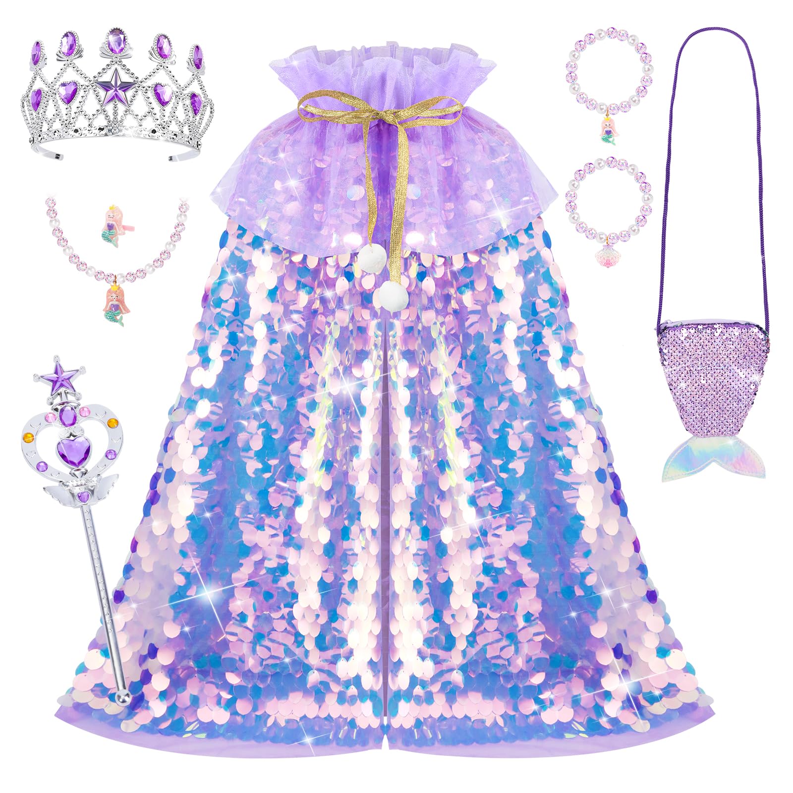 Meland Mermaid Cape with purple shimmer for magical dress-up play