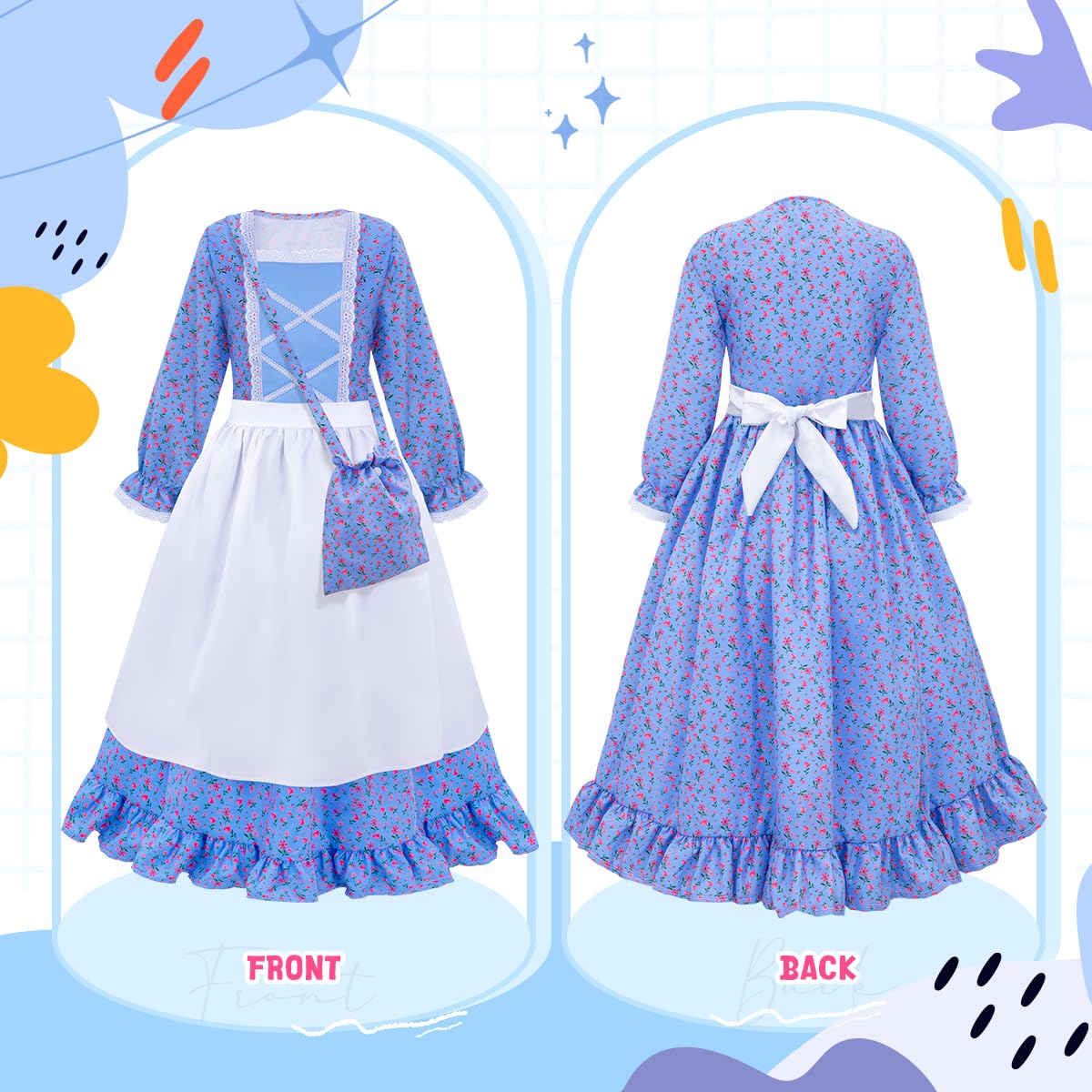 Meland Pioneer Dress color options pink blue yellow brown for versatile styling.
