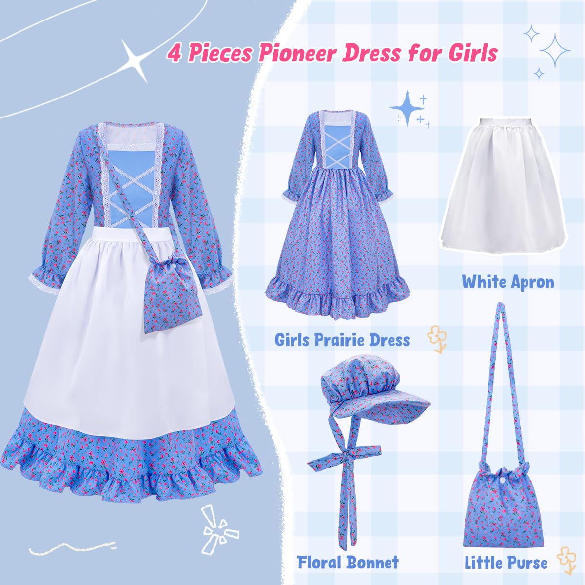 Meland Pioneer Dress high-waisted design adds a period silhouette for role-play.