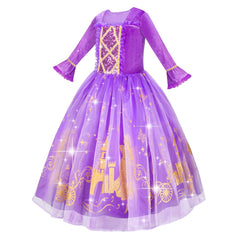 Meland princess dress detail with castle and carriage motifs