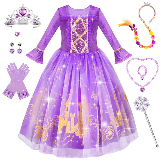 Meland Princess Dress with purple velvet bodice for elegant pretend play