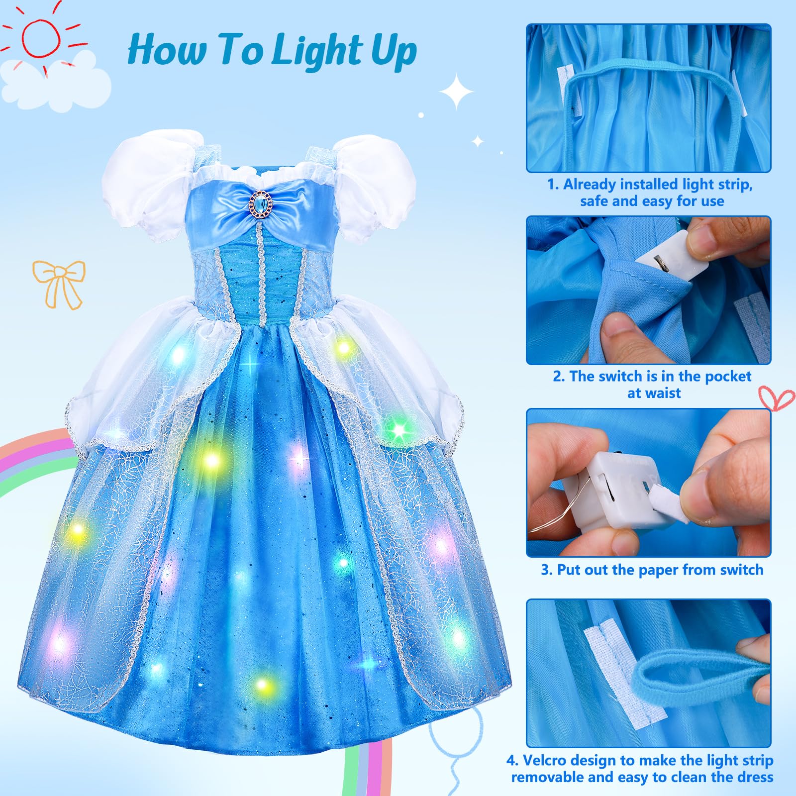 Meland princess headband glow detail completes the glowing look for parties.