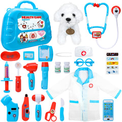 Meland Toy Doctor Kit carrying case keeps tools organized for on-the-go pretend play.