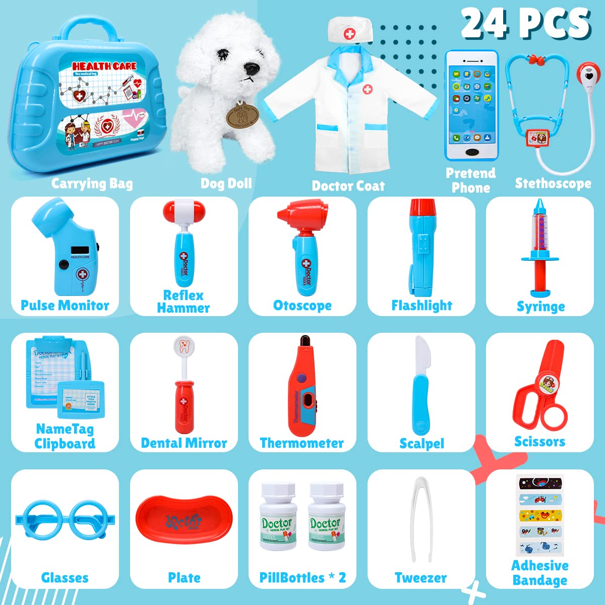 Meland Toy Doctor Kit stethoscope provides realistic sounds to spark imaginative medical role play.