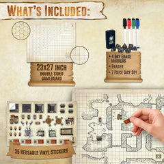 Melee Mats DND Map Starter Set showing double-sided square and hex layouts