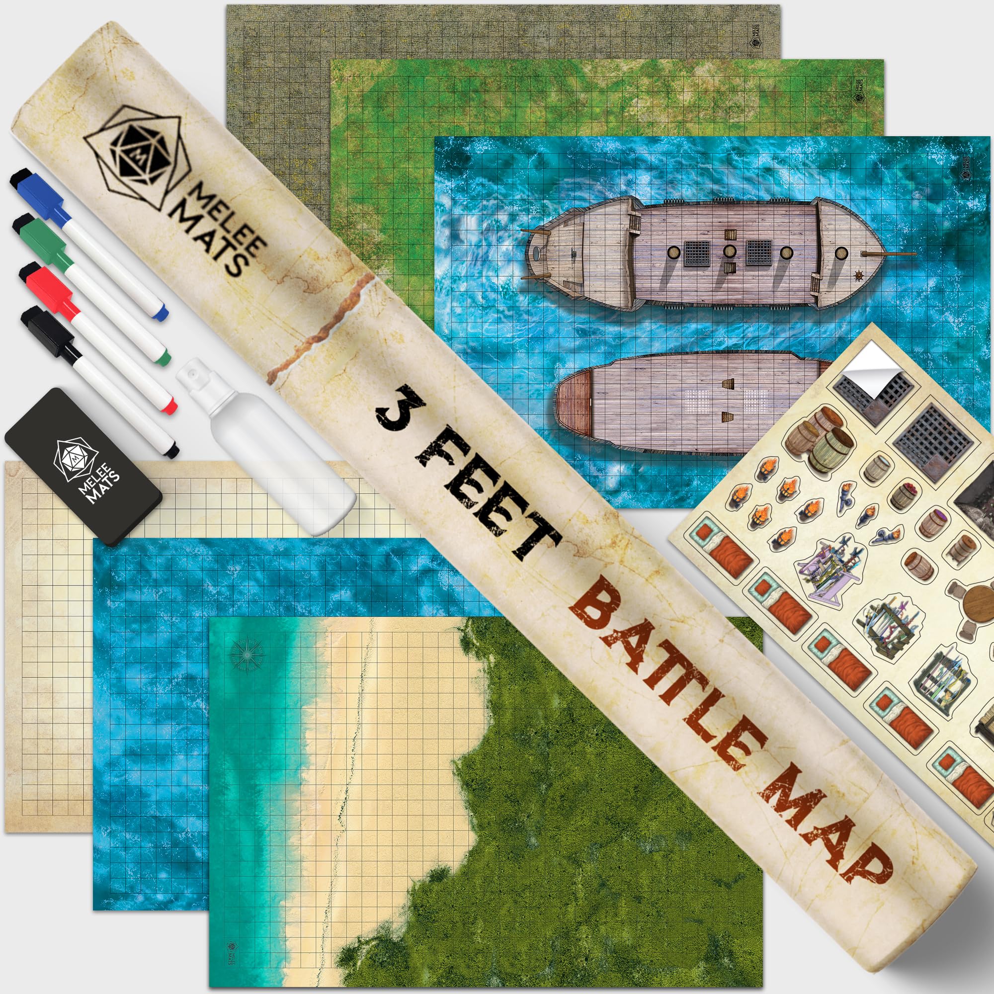 Melee Mats DND map starter set on table with 24x36 battle mats
