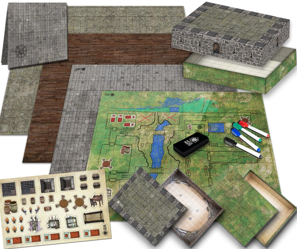 Melee Mats DND map starter set front double-sided in action for versatile tabletop sessions.