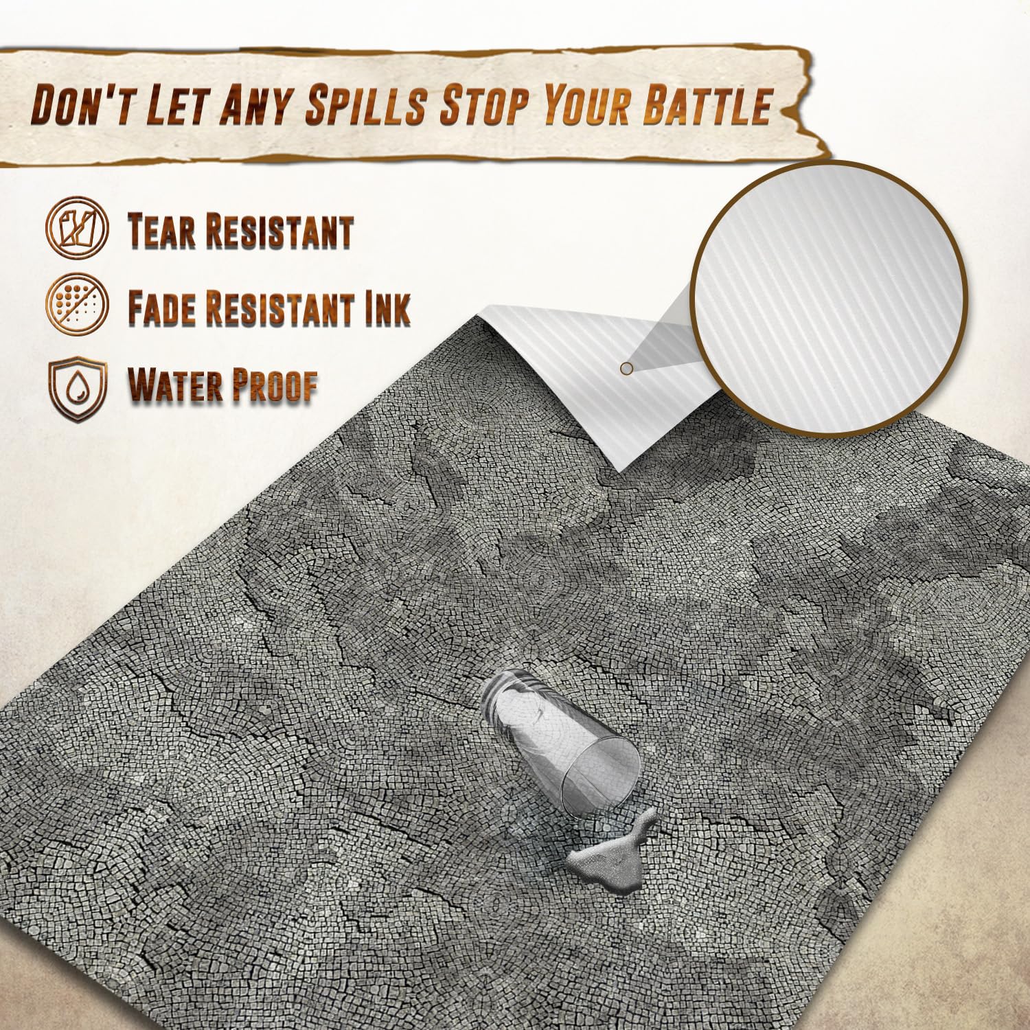 Melee Mats non-slip back keeps minis steady during tactical turns