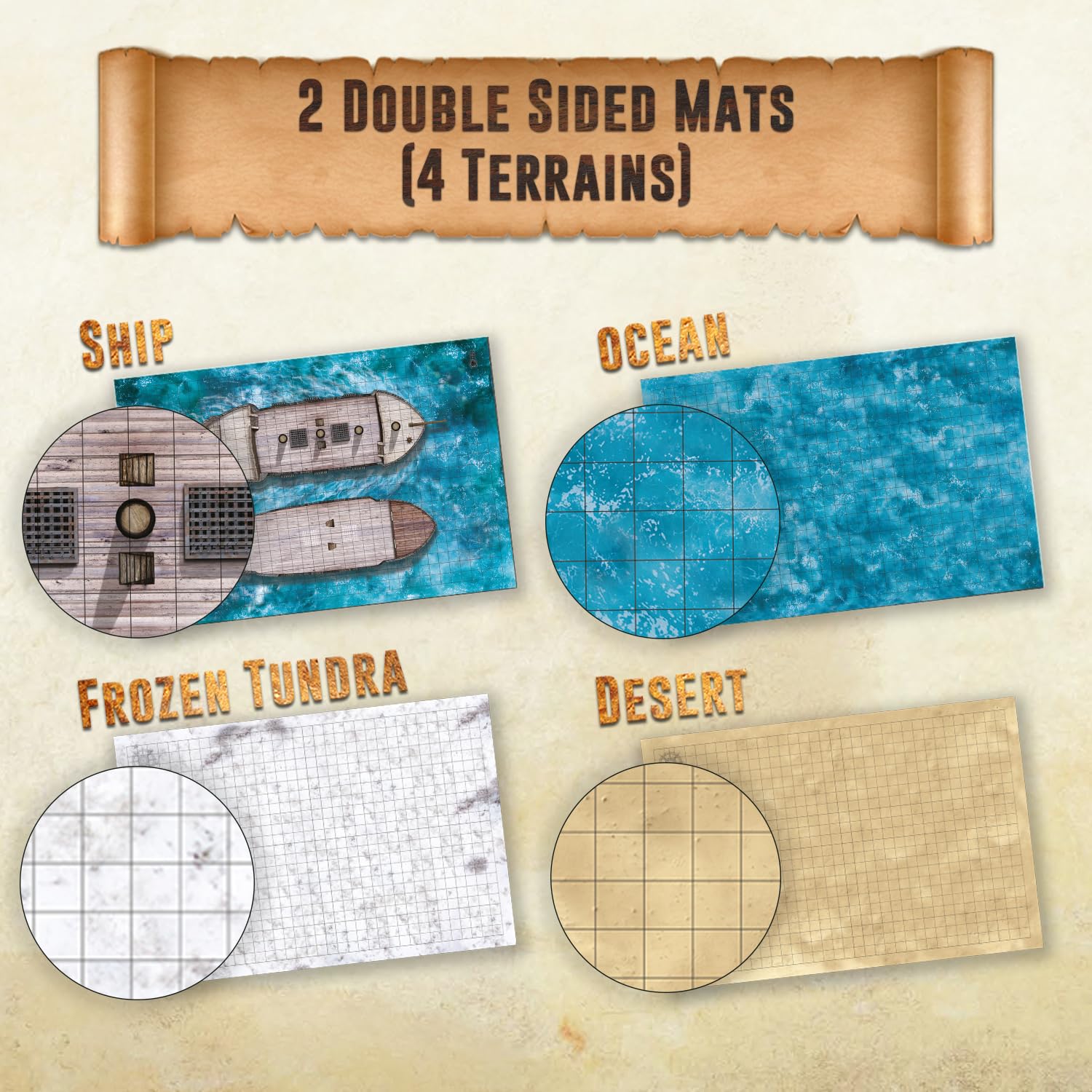 Melee Mats ocean map double-sided enables nautical encounters on a portable battleground.