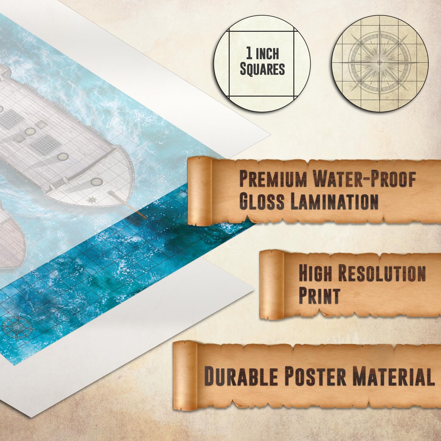 Melee Mats ship map double-sided offers versatile coastal siege scenarios and clear terrain.