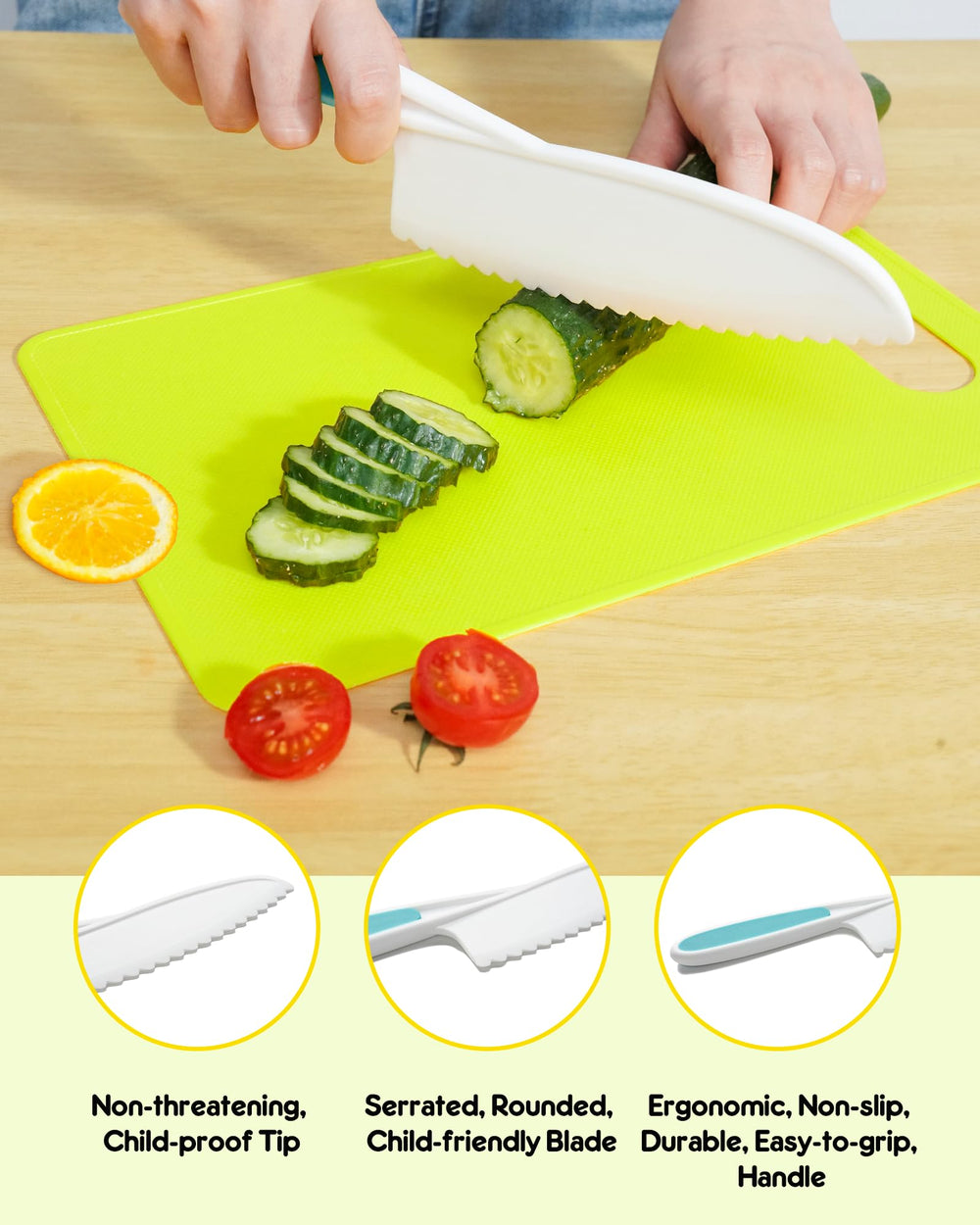 Melican knife set with ergonomic handles for tiny hands and secure grip