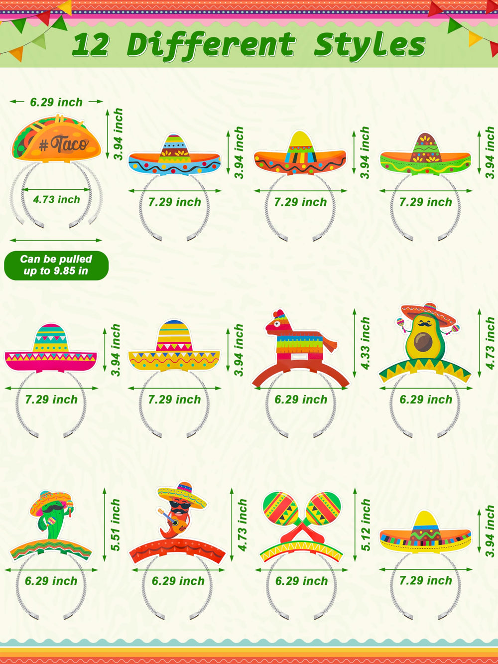 Melisheer taco design headband, festive party favor for Mexican-themed events