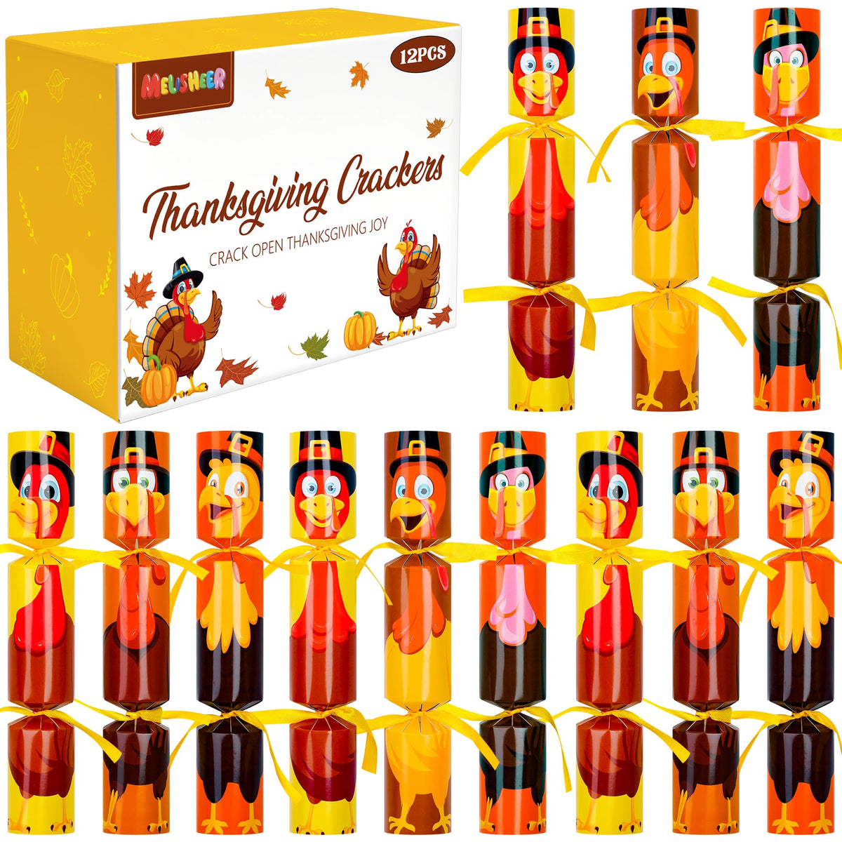 Melisheer Thanksgiving crackers with turkey design for festive table decor and kid-friendly fun