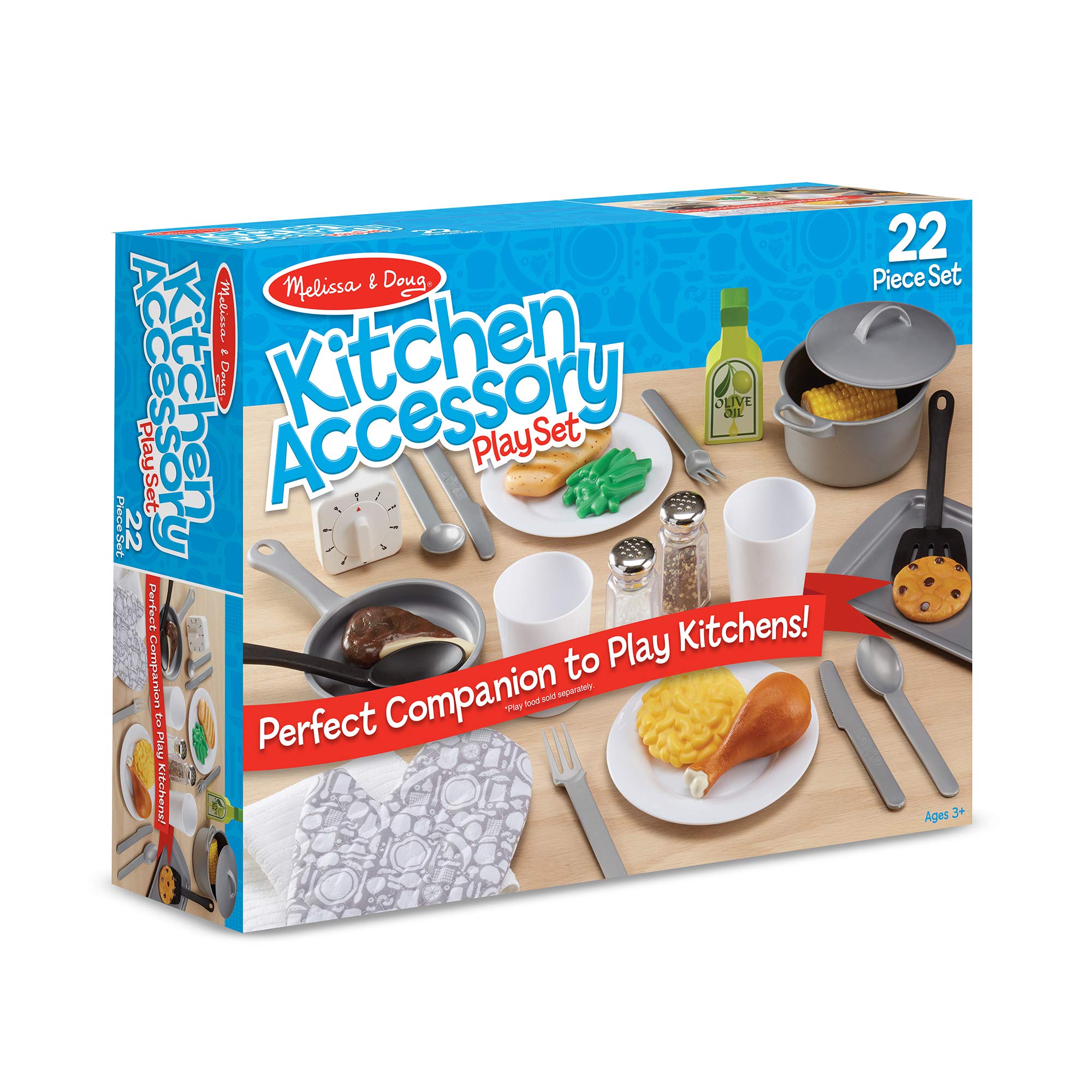 Melissa & Doug 22-piece kitchen set with pots and pans for imaginative meals.