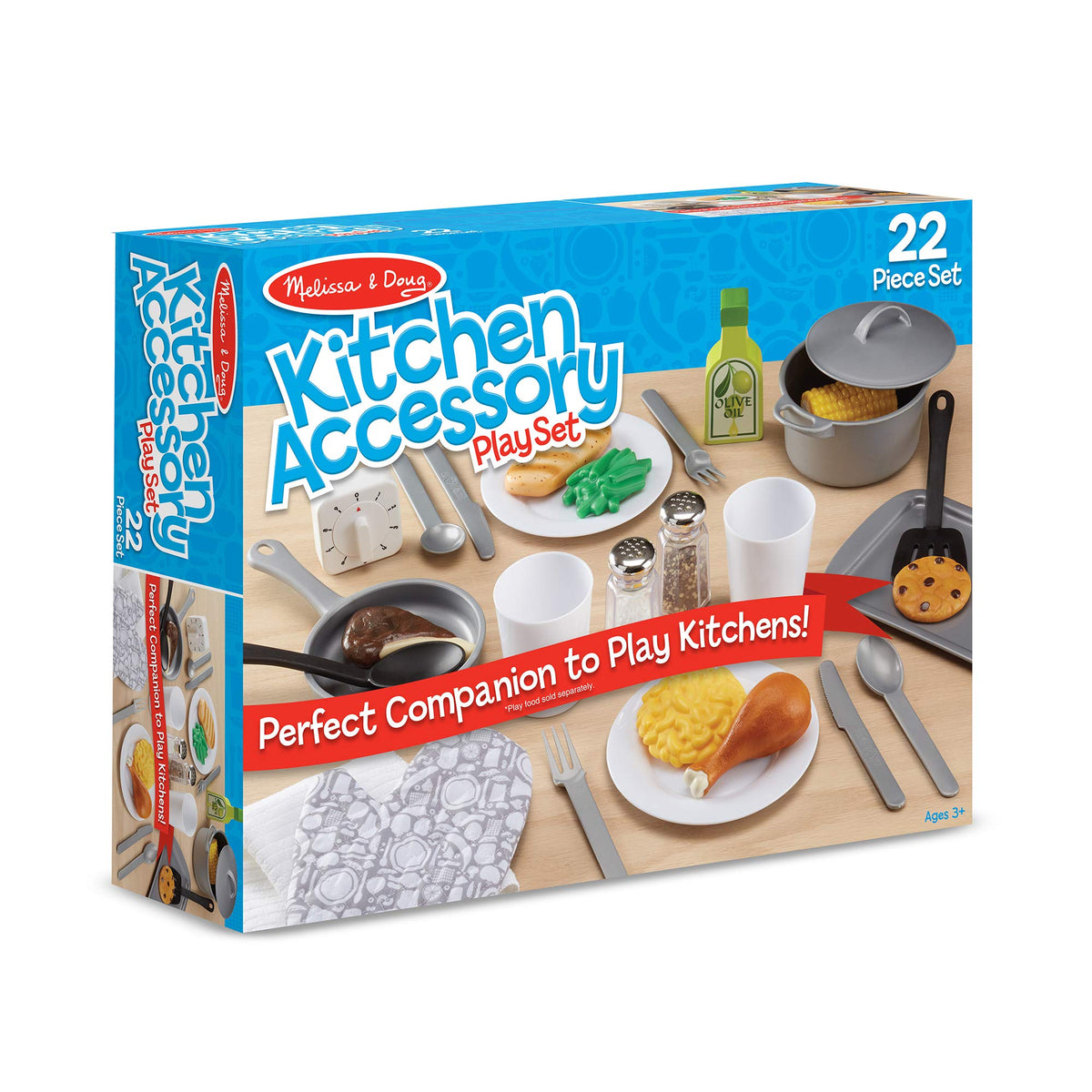 Melissa & Doug 22-piece kitchen set with pots and pans for imaginative meals.