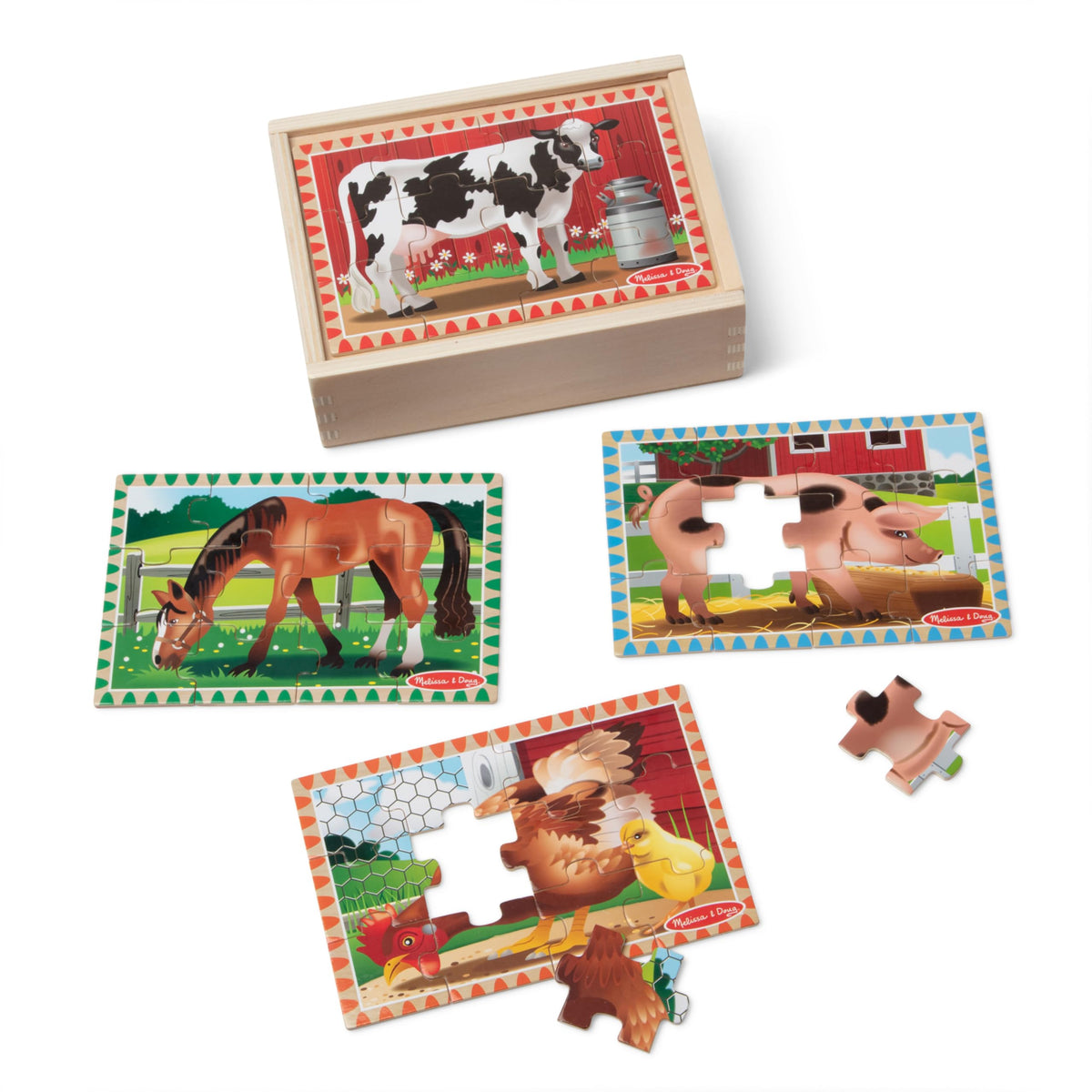 Melissa & Doug 4-in-1 hen and chick puzzle promotes early shape recognition