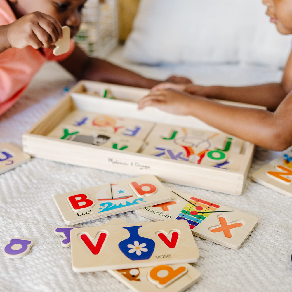 Melissa and Doug ABC Picture Boards side view with wooden construction and letters