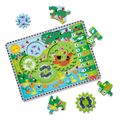 Melissa & Doug Animal Chase Gear Puzzle front view with spinning gears for toddler play