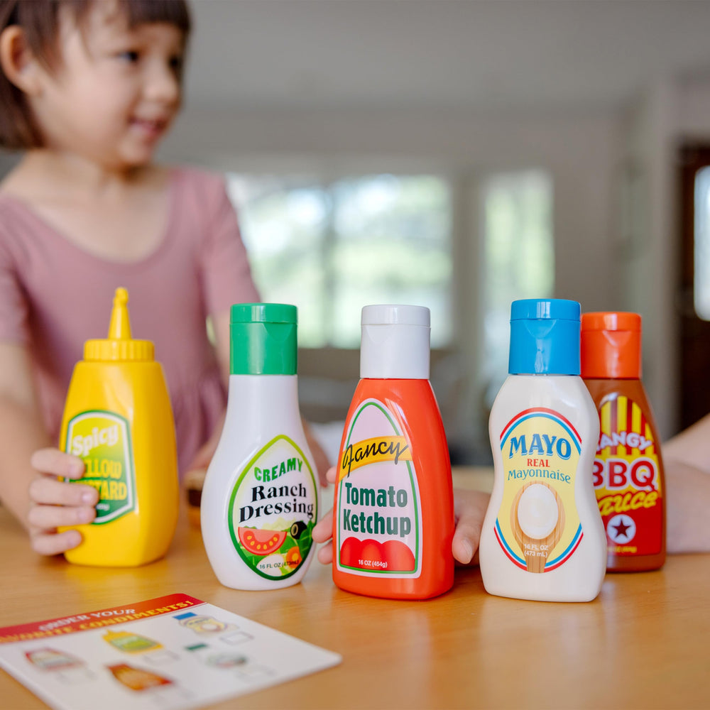 Melissa and Doug barbecue sauce bottle showcases vibrant colors for pretend play