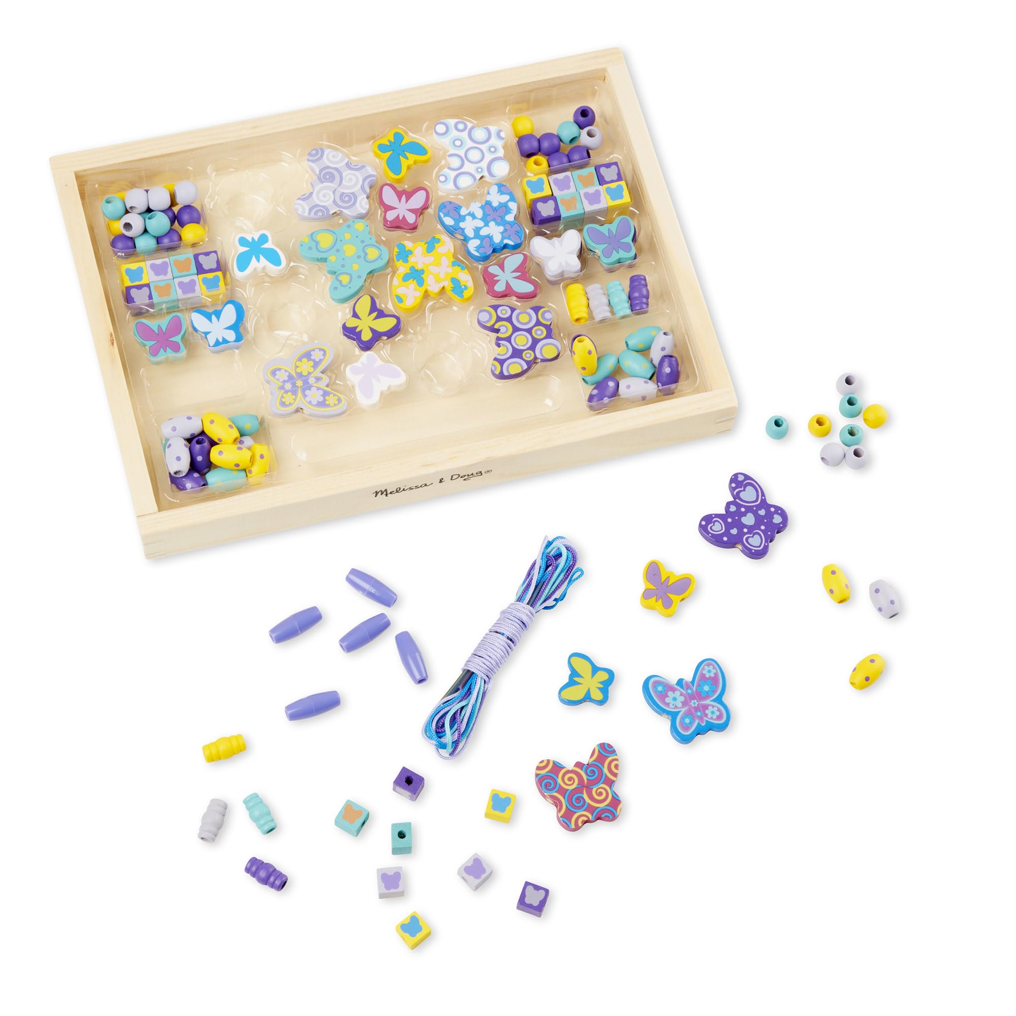 Five colored cords included for versatile bead stringing with Melissa & Doug