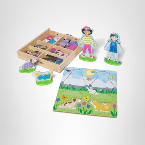 Melissa & Doug Best Friends dress-up dolls travel-ready for portable play.