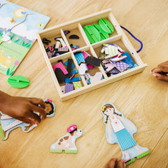 Melissa & Doug Best Friends wooden tray illustrates easy storage and on-the-go play.