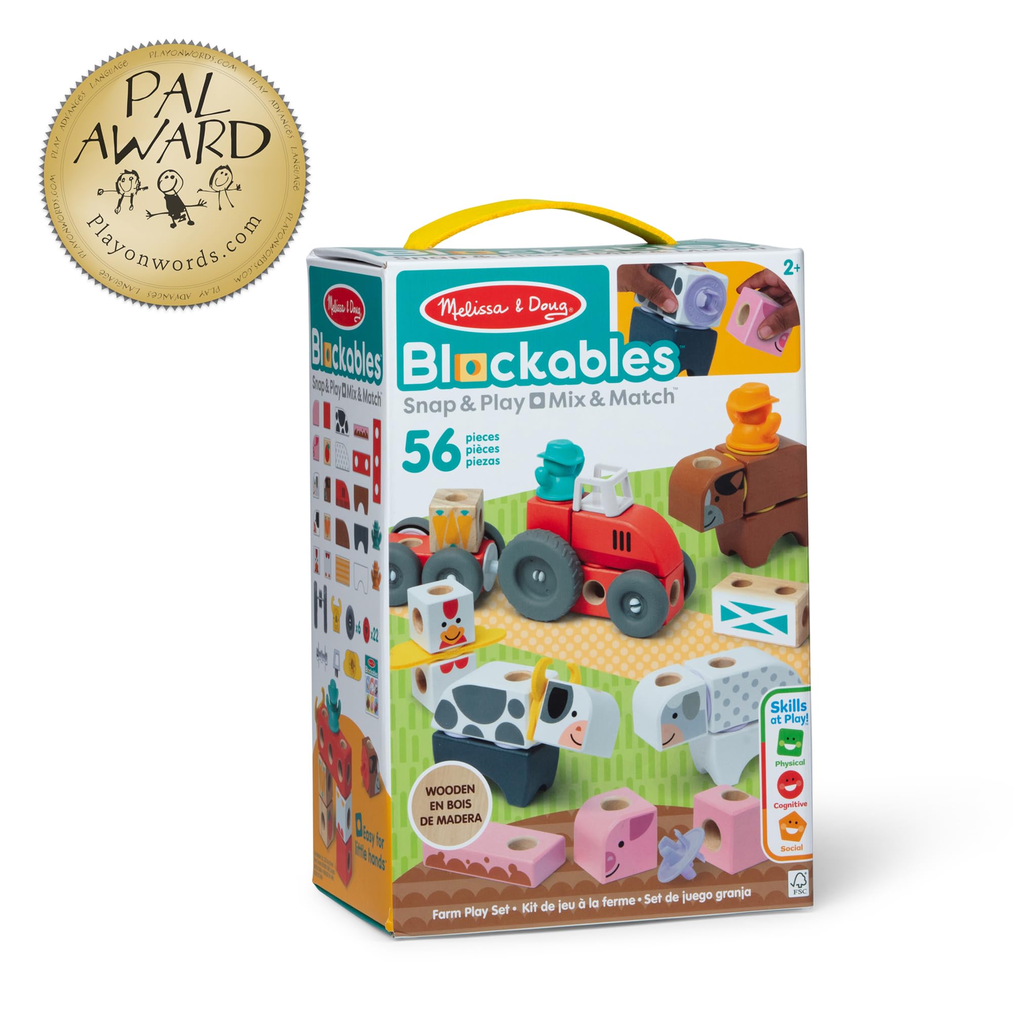 Melissa & Doug Blockables chicken with felt wings for tactile exploration