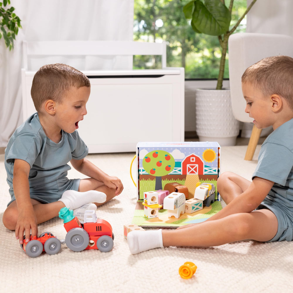Melissa & Doug Blockables cow with felt horns for creative storytelling