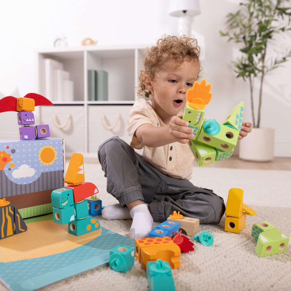 Illustrated guide helps kids assemble dinosaurs with growing confidence.