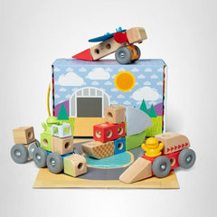 Fold-out packaging of Blockables doubles as a play space