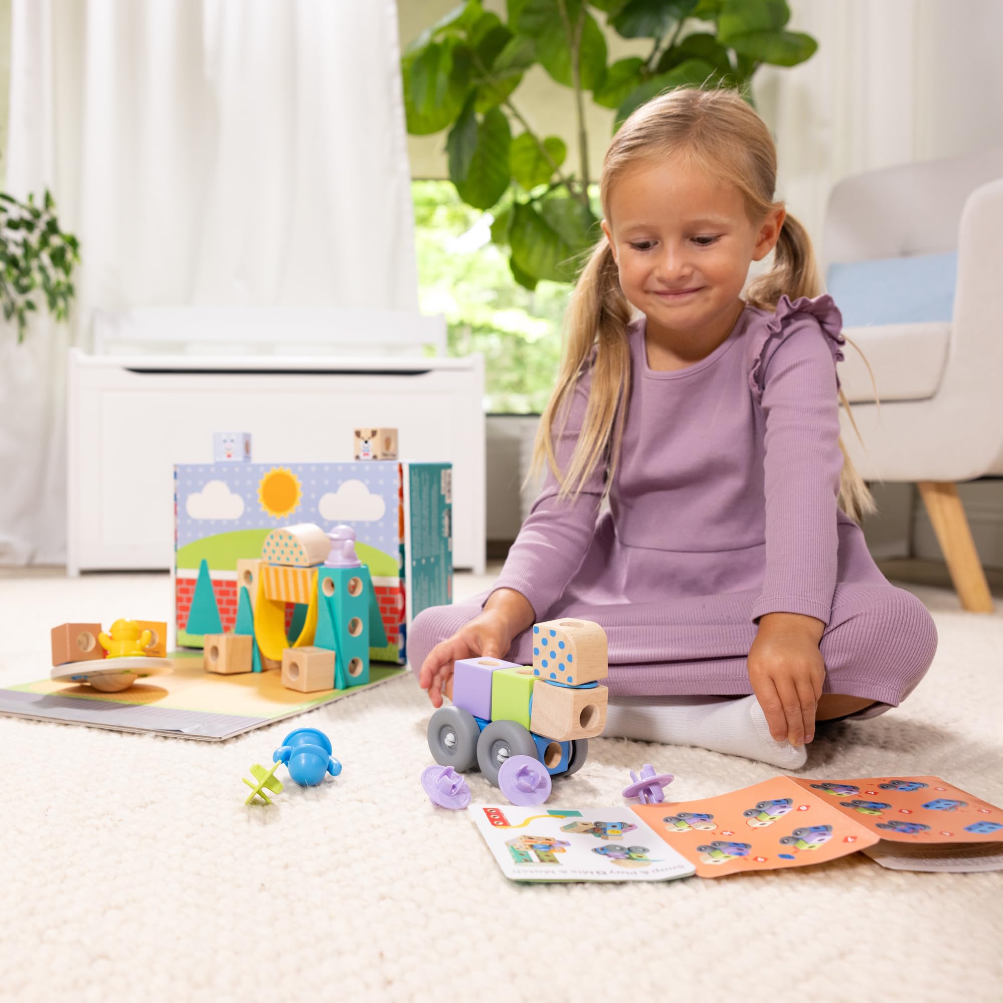 Blockables connectors and figures enable easy snap-together builds by kids.