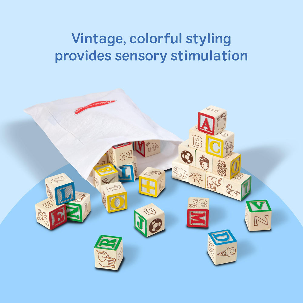 Melissa & Doug blocks arranged for Montessori-style sorting activities.