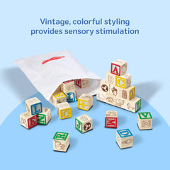 Melissa & Doug blocks arranged for Montessori-style sorting activities.