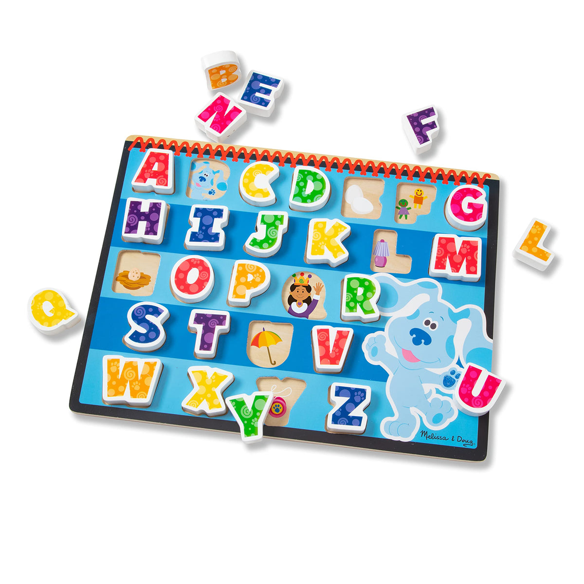 Melissa & Doug Blue's Clues & You alphabet puzzle board with wooden letters, promoting hands-on learning