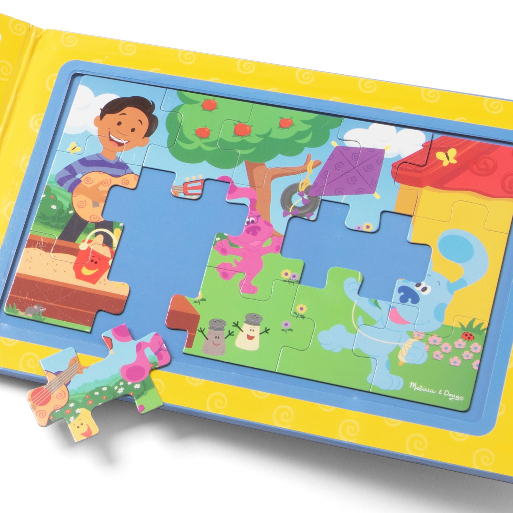 Melissa & Doug two puzzles in one portable set support solo or cooperative play.