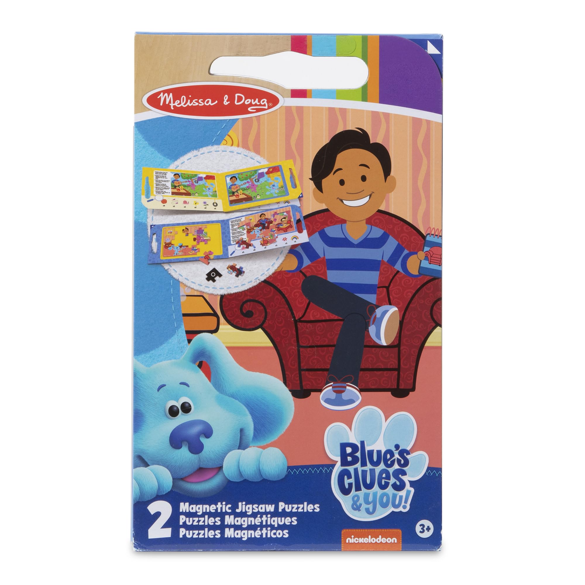 Melissa & Doug Blue's Clues & You take-along magnetic puzzles for mess-free travel play.