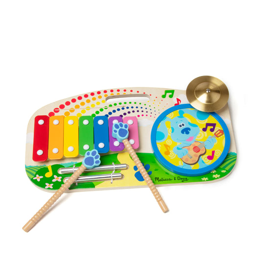 Melissa & Doug Blue's Clues music board drum for kid-friendly rhythm play on the go.