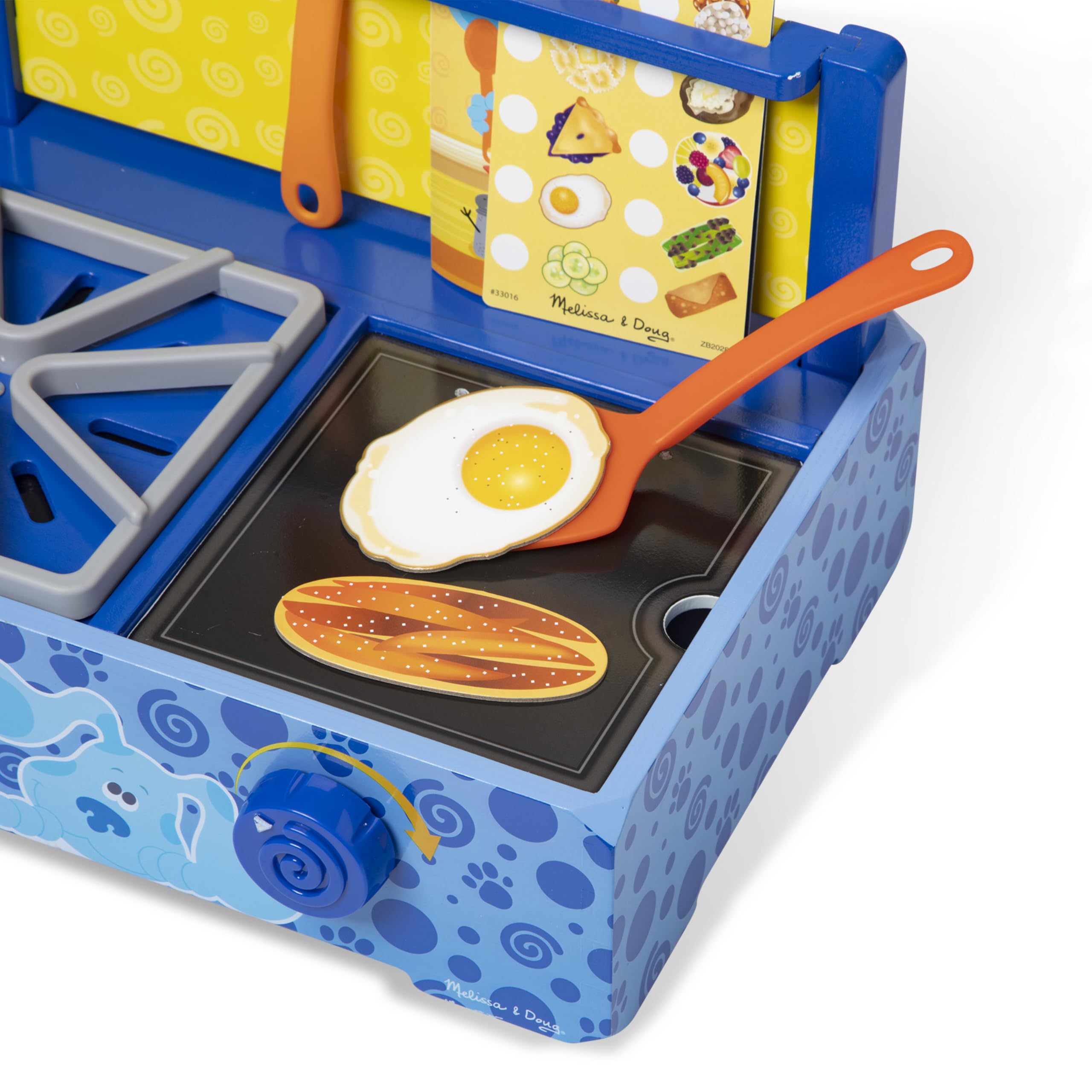 Knobs that click and turn on Blue's Clues & You wooden stovetop