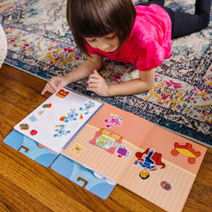 Melissa & Doug restickable stickers pad scene 4 showcases reusable stickers that pull up for quick edits