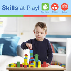 Melissa & Doug blocks stored in sturdy storage box with handle after playtime.