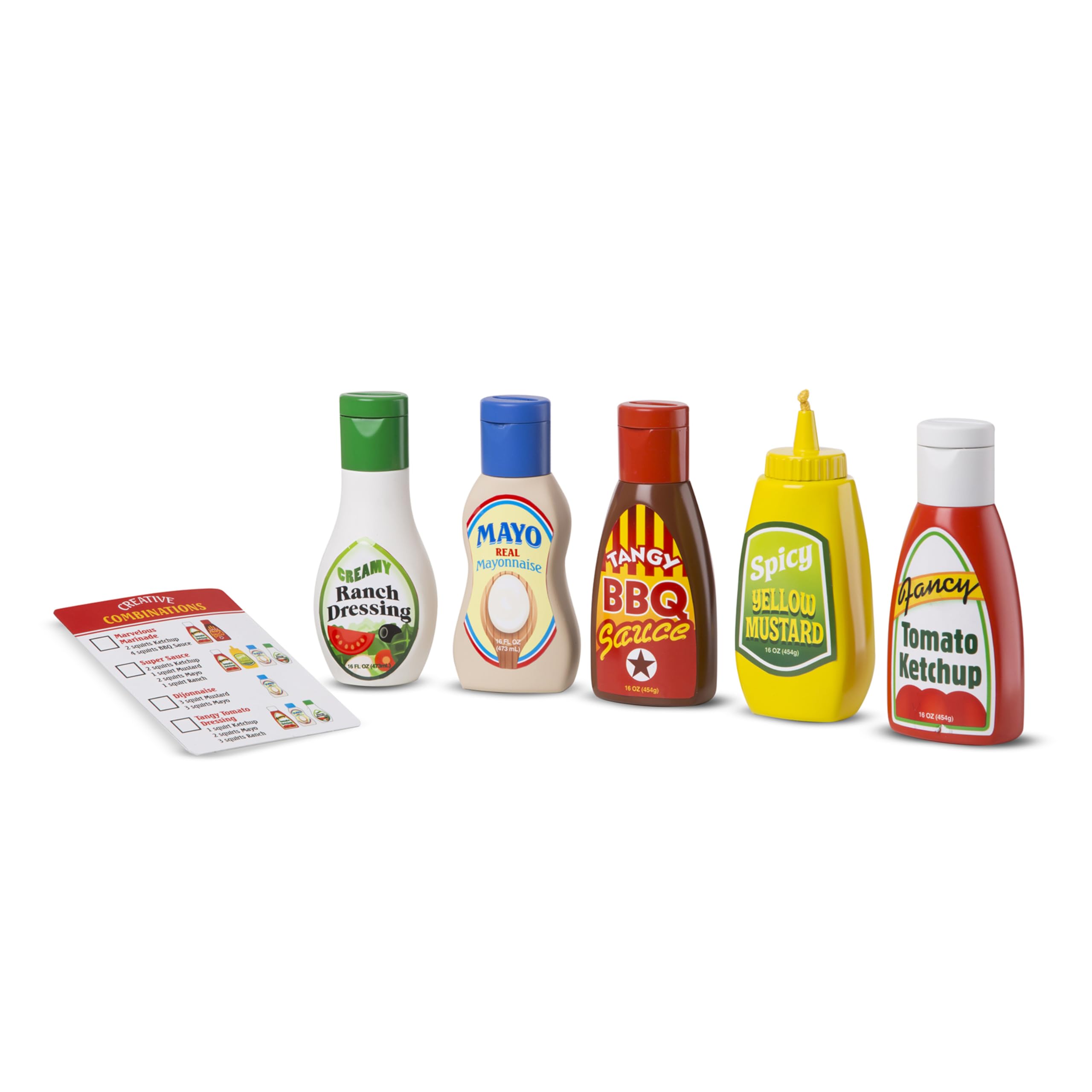 Melissa and Doug condiments play set close-up of cap design for imaginative pretend dining