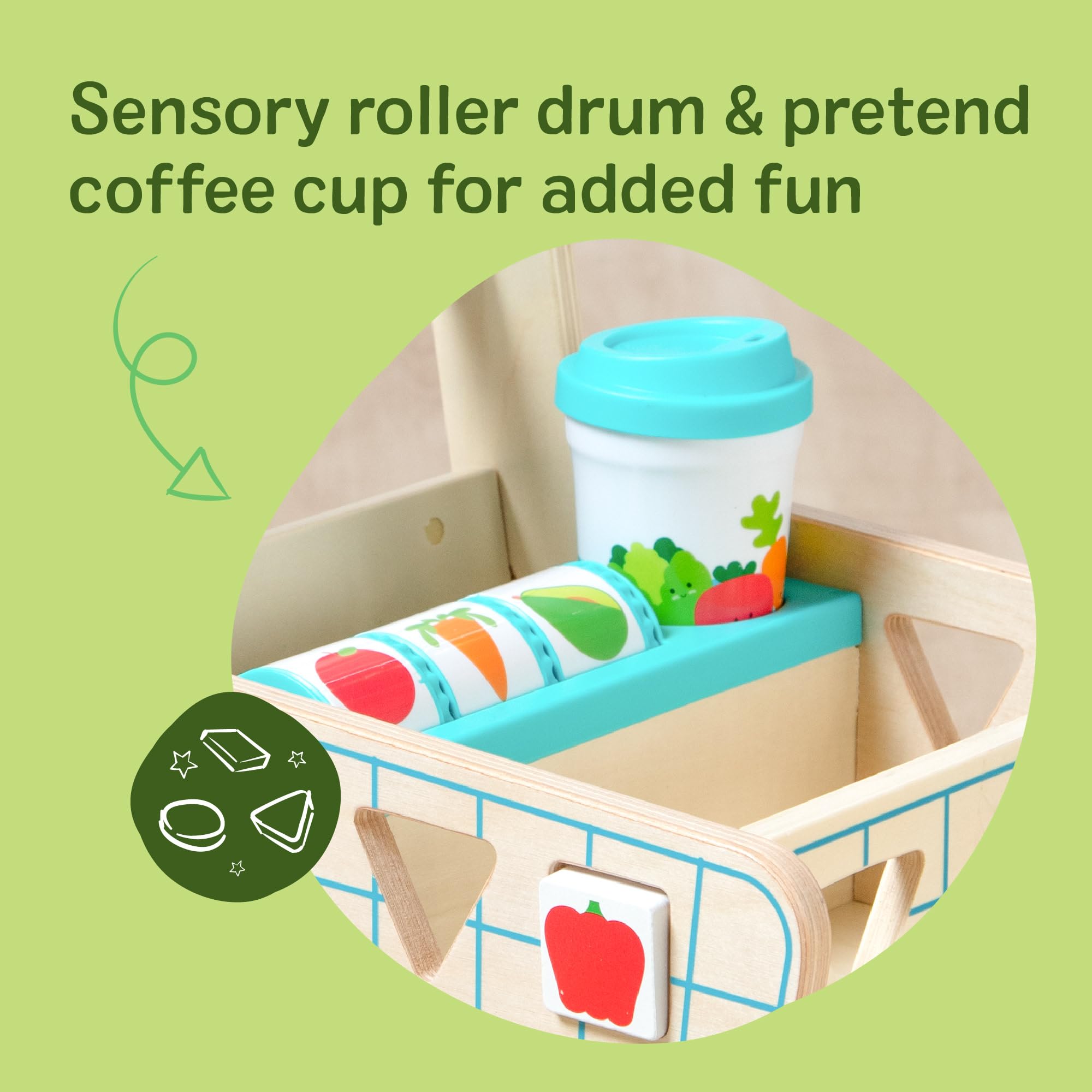 Melissa & Doug cup holder and accessories for pretend shopping play.
