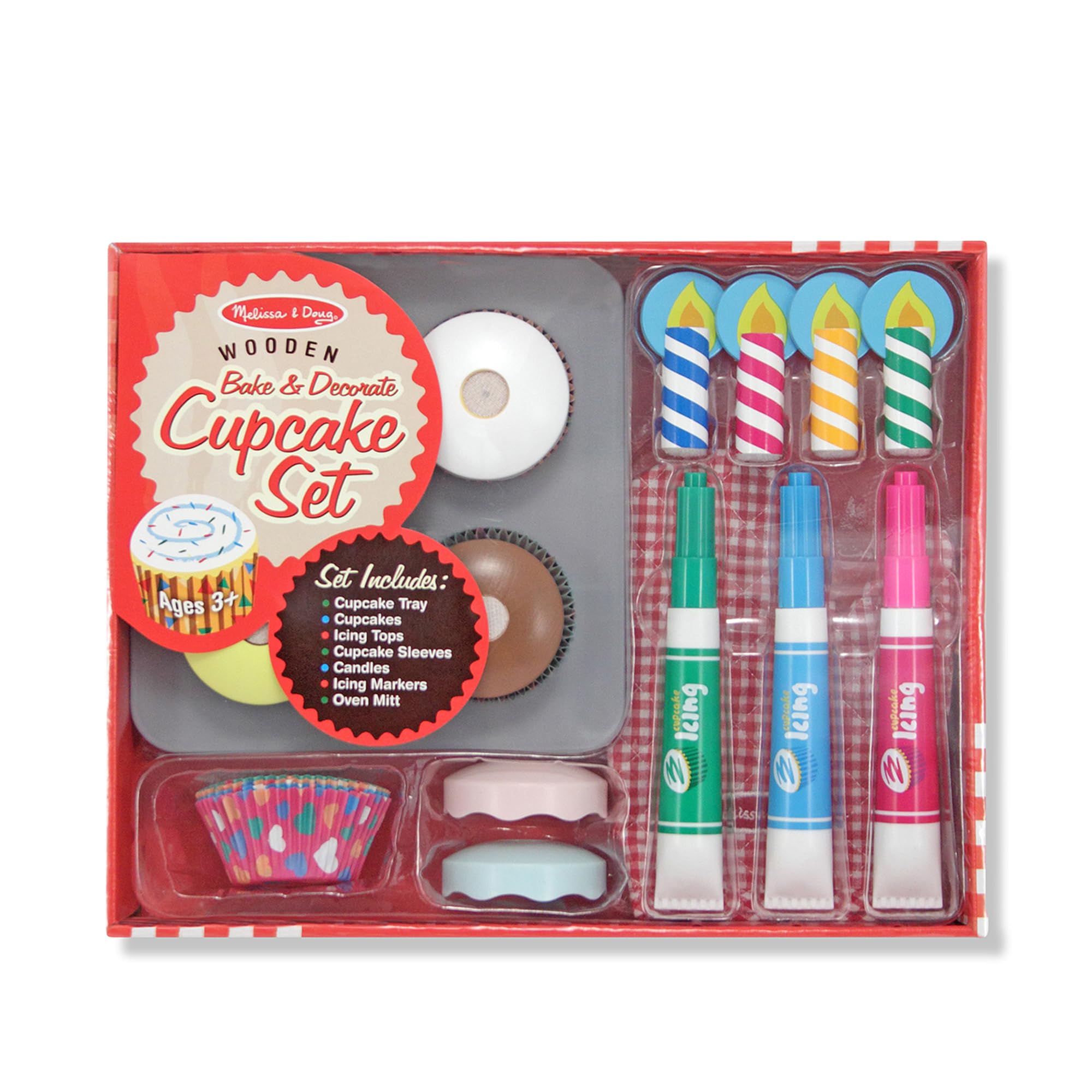 Colorful cupcake sleeves display pretend treats for a cheerful bake sale.