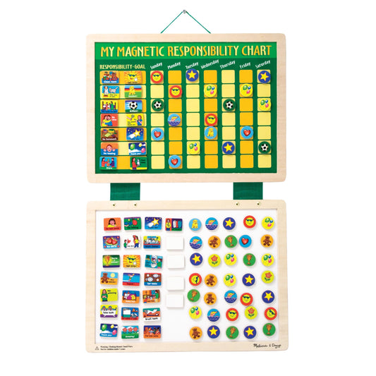 Melissa & Doug deluxe wooden magnetic responsibility chart keeps daily tasks organized.